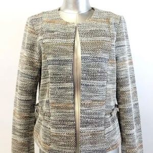 NWT ANN TAYLOR LOFT Black White BOUCLE BLAZER Open Pockets Modern Career SMALL